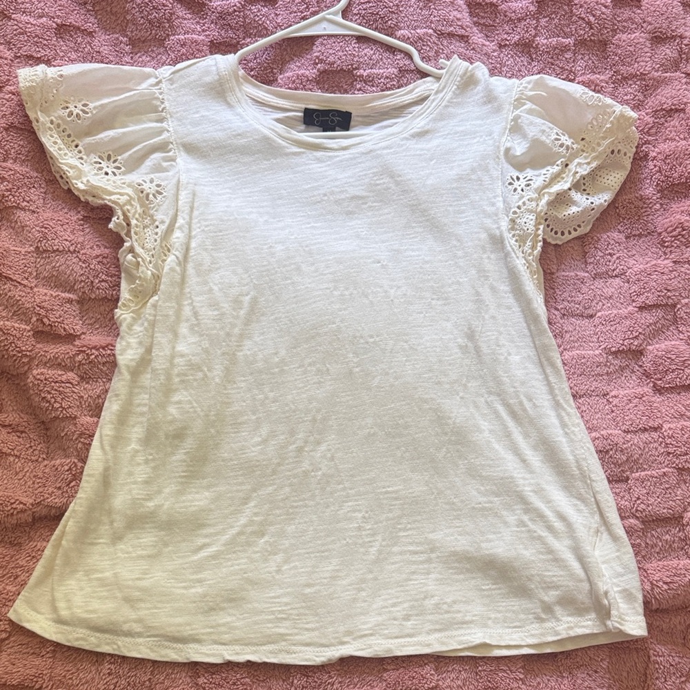 Jessica Simpson White Eyelet Sleeve Top